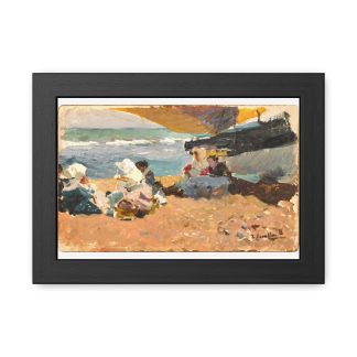 Beach Scene with Figures and Boat – Joaquín Sorolla | Framed Poster