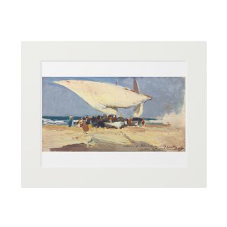 Beach Scene with Sailboat and Figures – Joaquín Sorolla | Fine Art Print